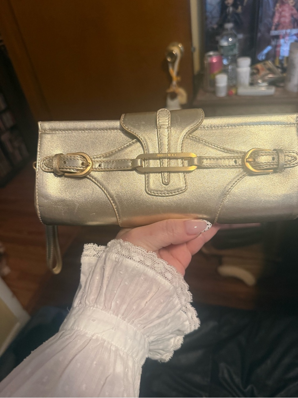 Jimmy Choo Metallic Gold Leather clutch Bag